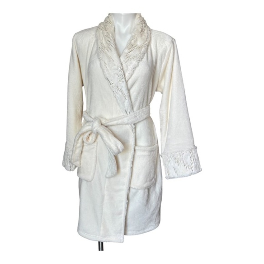 Soma Luxe Gold Sequin Sparkle Ivory Short Robe Cozy Women's Size‎ Small/Medium